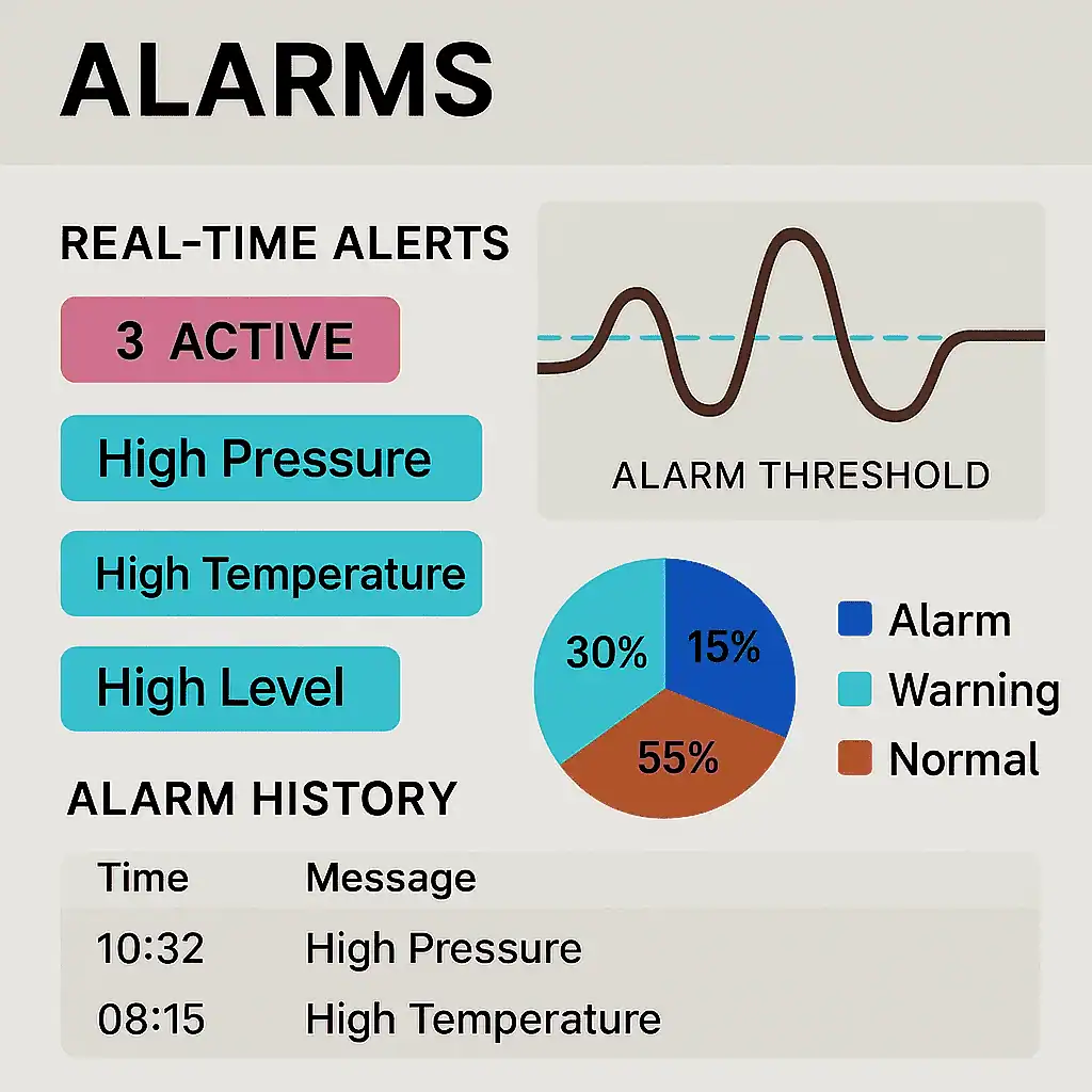 Condition-Based Alarms dashboard with thresholds and events