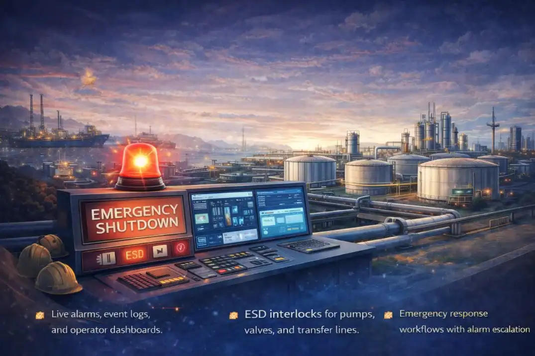 Real-time monitoring and emergency response for fuel farms