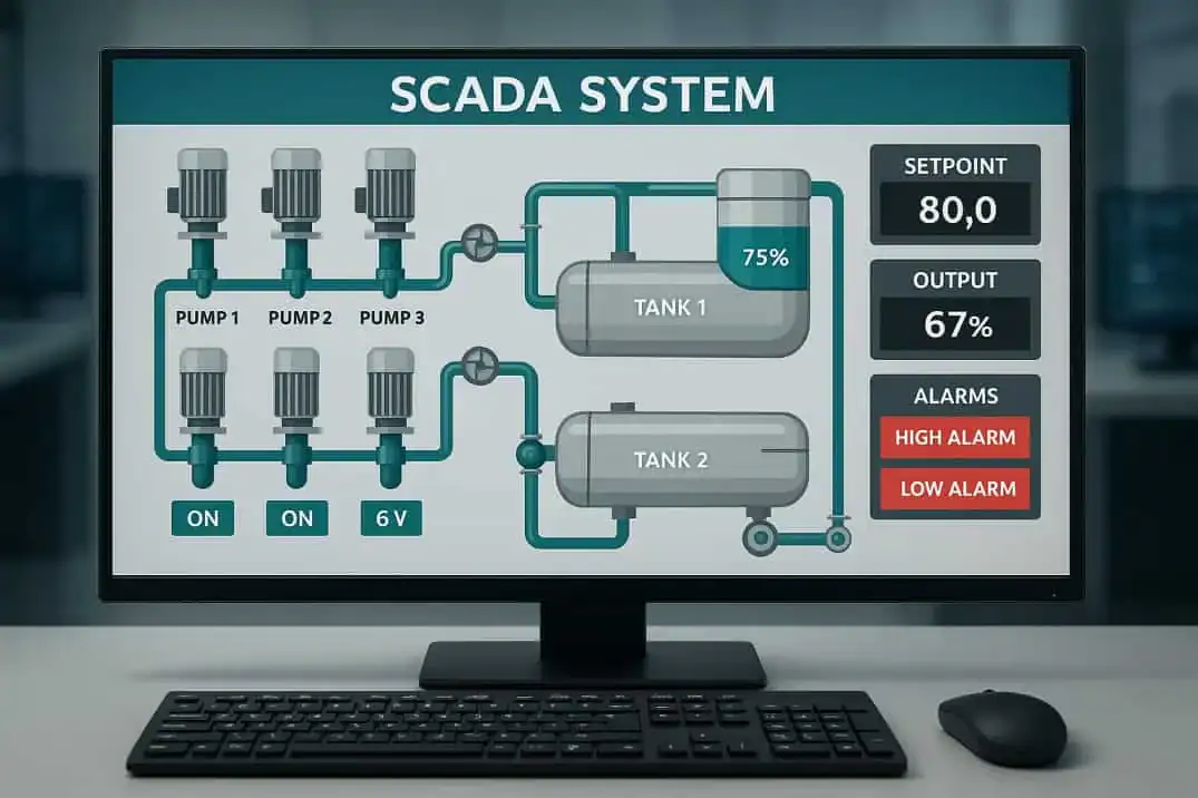 SCADA system dashboard for industrial automation and process control