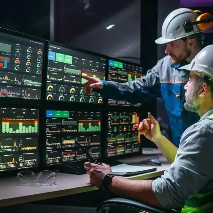 SCADA and PLC programming setup with control panel