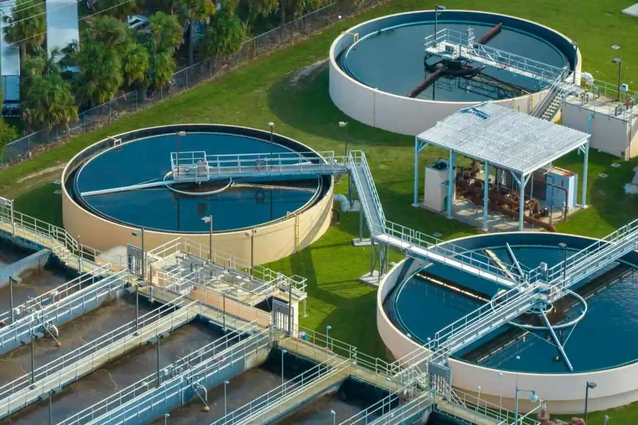Aerial view of a modern wastewater treatment facility